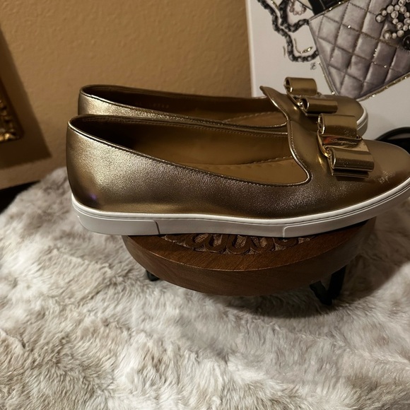 Salvatore Ferragamo Gold Slip On Sneakers Size 7 - Picture 2 of 8